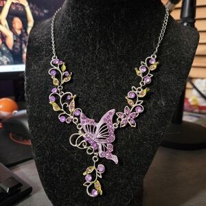 Purple Crystal Butterfly Statement Necklace